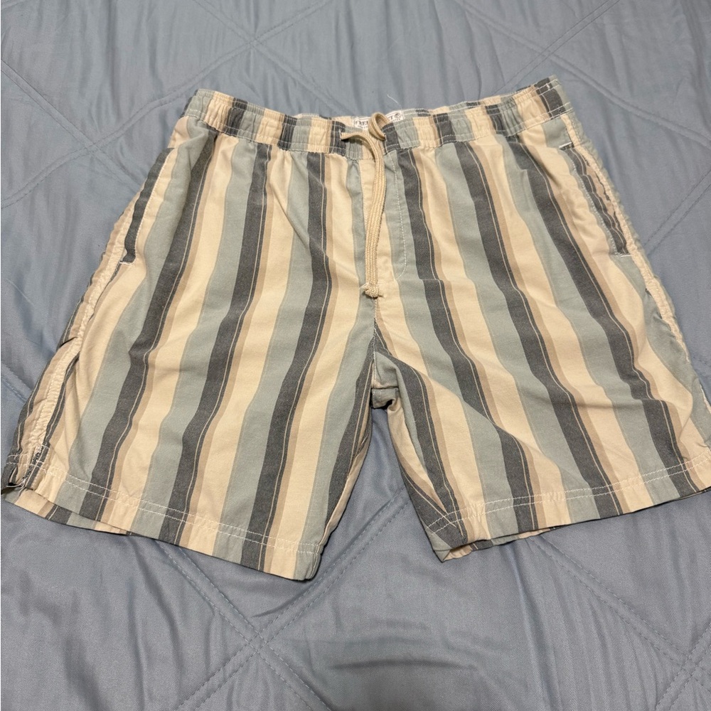 Free Planet Cream,Gray and sea foam blue Striped drawstring shorts